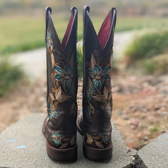MACIE BEAN M9034 Glitterific brown leather floral embroidery cowgirl boots sz 6 - Picture 4 of 16